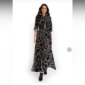 New York & Company Black and White Long Sleeve Dress